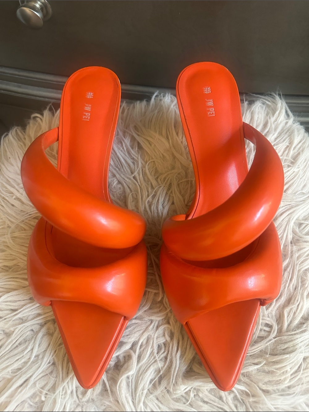 JW PEI Orange Padded Crossover Pointed Mules - Picture 2 of 7